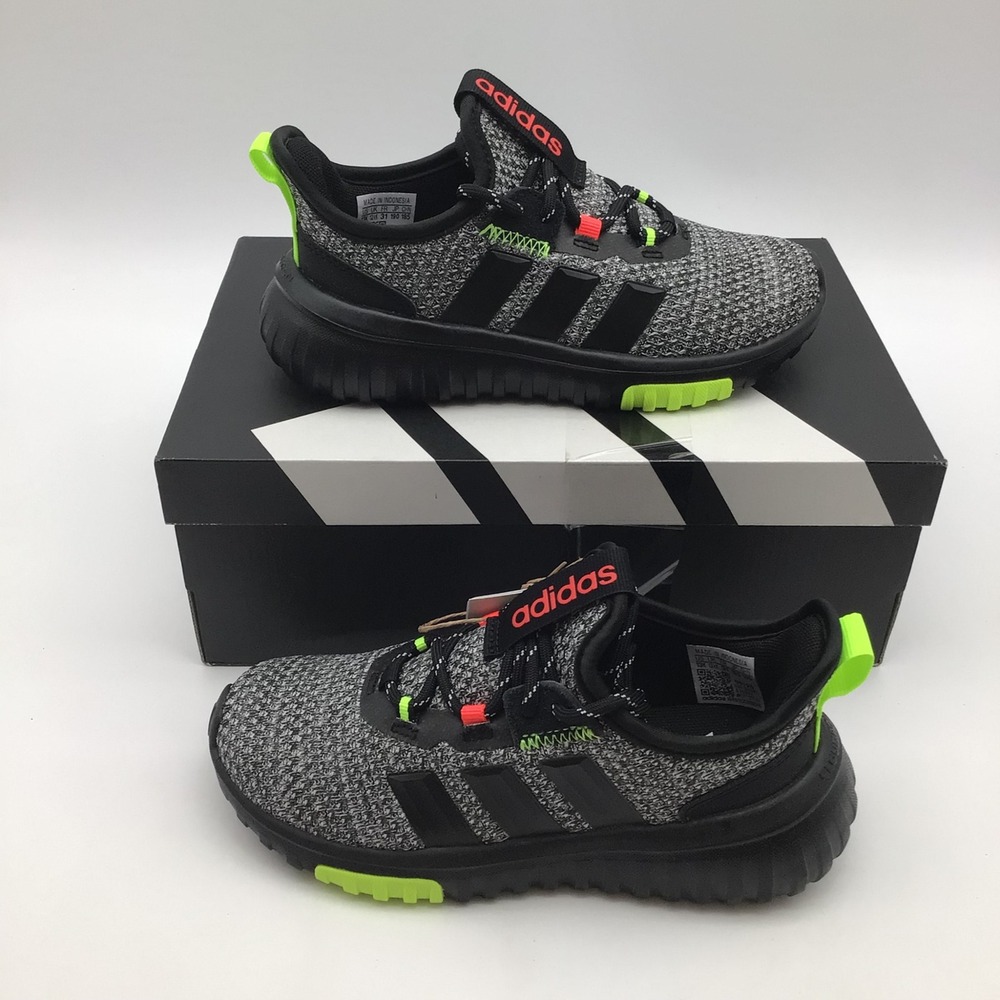 Adidas Kaptir 4.0 Kids Running Shoes Grey Black Neon Green IH1842 Size 12K NEW